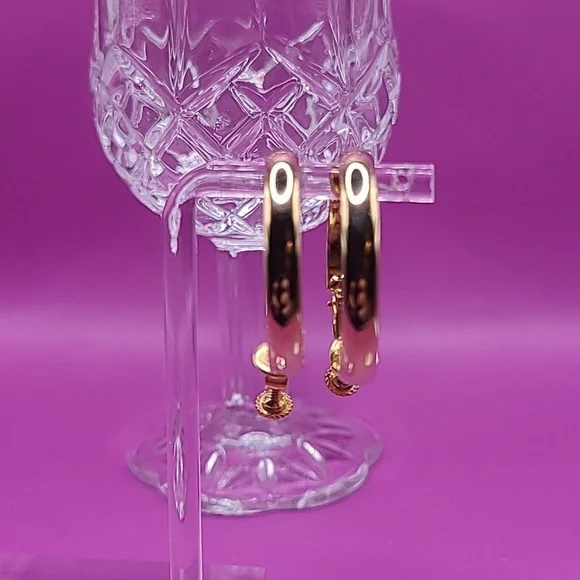 Gold tone hoop clip on earrings by Napier - Picture 2 of 9